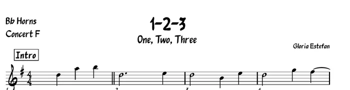 Excerpt from a Bb horn part written for a wedding band: instrument and concert key in the header, a boxed Intro marker, bar numbers under the staff